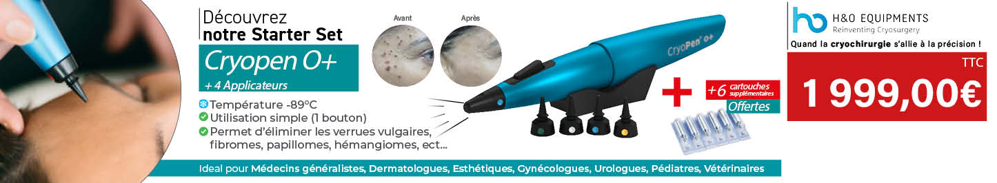 Cryopen O+ Starter Set – Appareil de cryochirurgie pour éliminer les verrues, papillomes et fibromes. Offre spéciale avec 4 applicateurs et 6 cartouches gratuites.